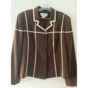Vintage Plus Liz Elana Brown Striped Lined Jacket Sz16